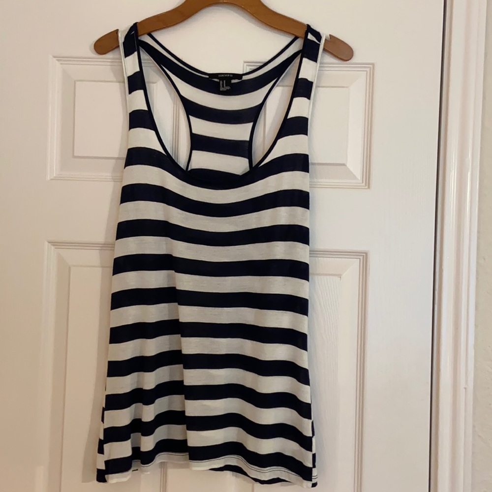 3/$10 Navy and White Striped Racerback Tank